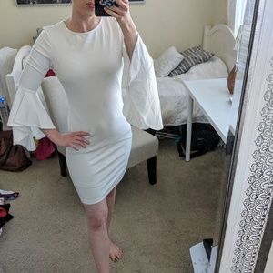 Lulu's white flounce sleeve bodycon dress